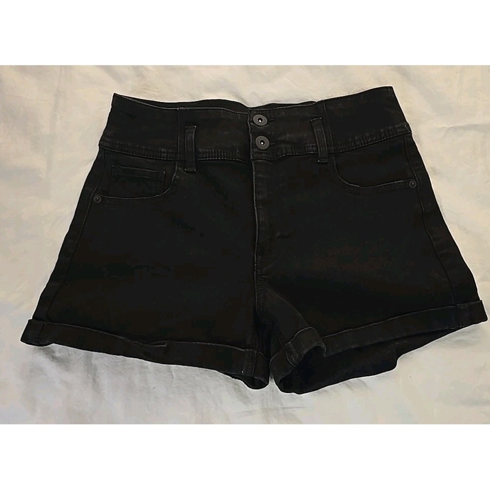 No Boundaries Women's Size 13 Black Denim Shorts Rolled Cuff